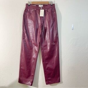 NWT Universal Tread Mid-Rise 90 Baggy Faux Leather Pants Women 6 Red Pockets